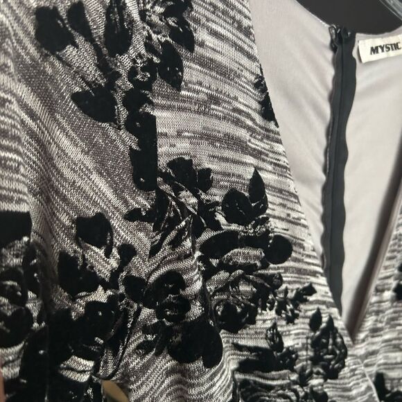 Y2K Mystic Elegant Black and Gray Velvet Floral Dress M - Picture 13 of 16